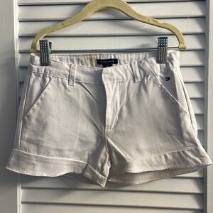 Tommy Hilfiger White Denim 4 Pocket Shorts w/Flared Hem Hidden Adjustable Waist